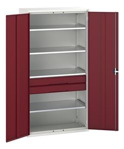 16926574.** Verso kitted cupboard with 4 shelves, 2 drawers. WxDxH: 1050x550x2000mm. RAL 7035/5010 or selected
